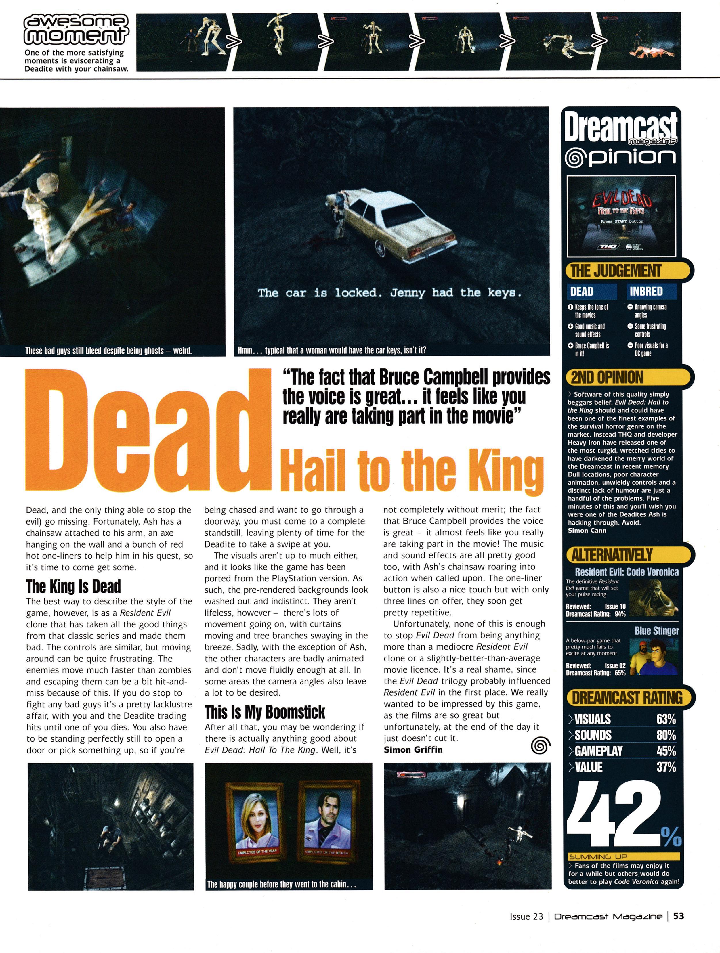 Review for Evil Dead: Hail to the King on Dreamcast from Dreamcast Magazine 23 - June 2001 (UK)

score: 42%