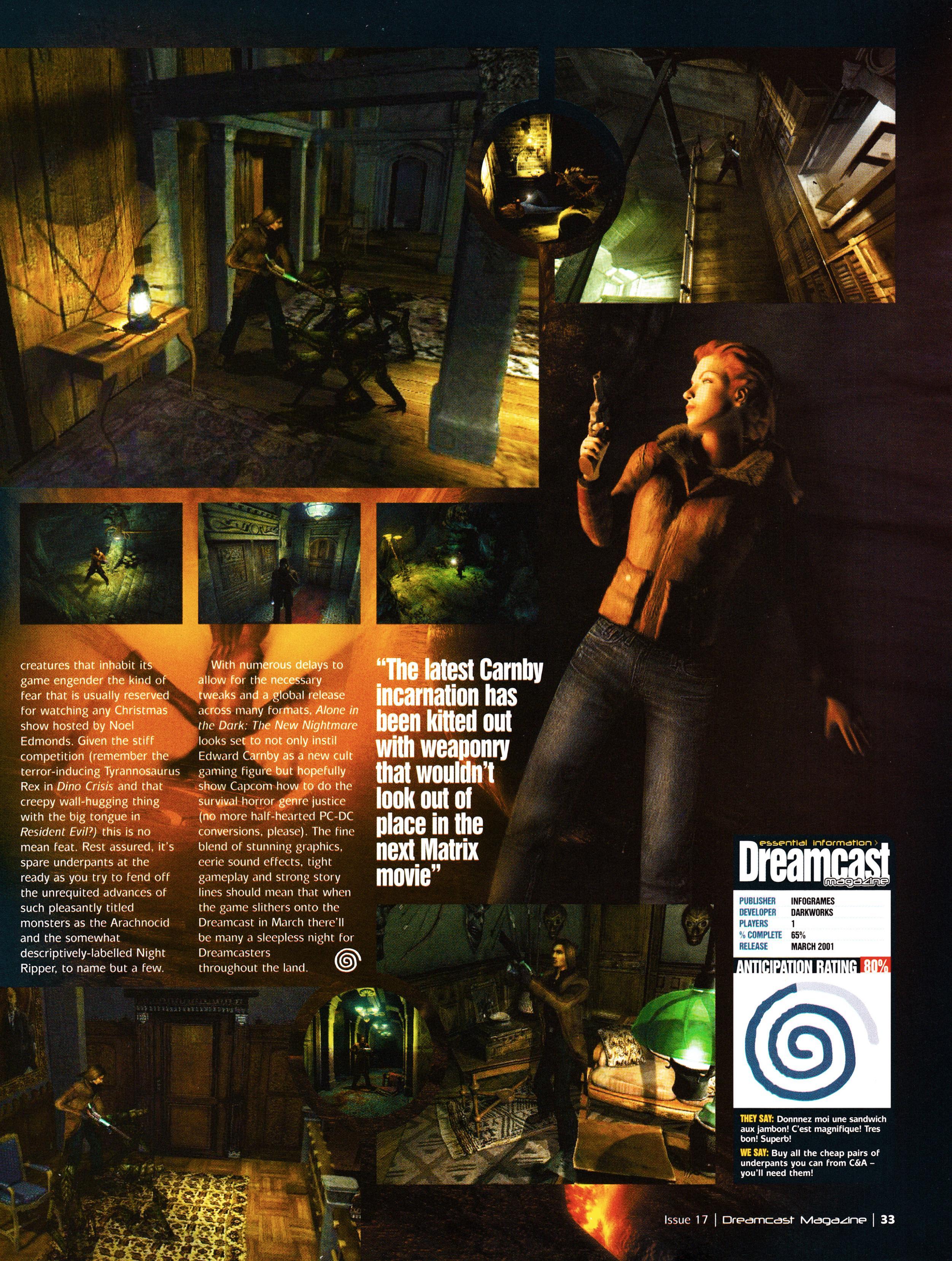 Preview for Alone in the Dark The New Nightmare on Dreamcast from Dreamcast Magazine 17 - Christmas 2001 (UK)