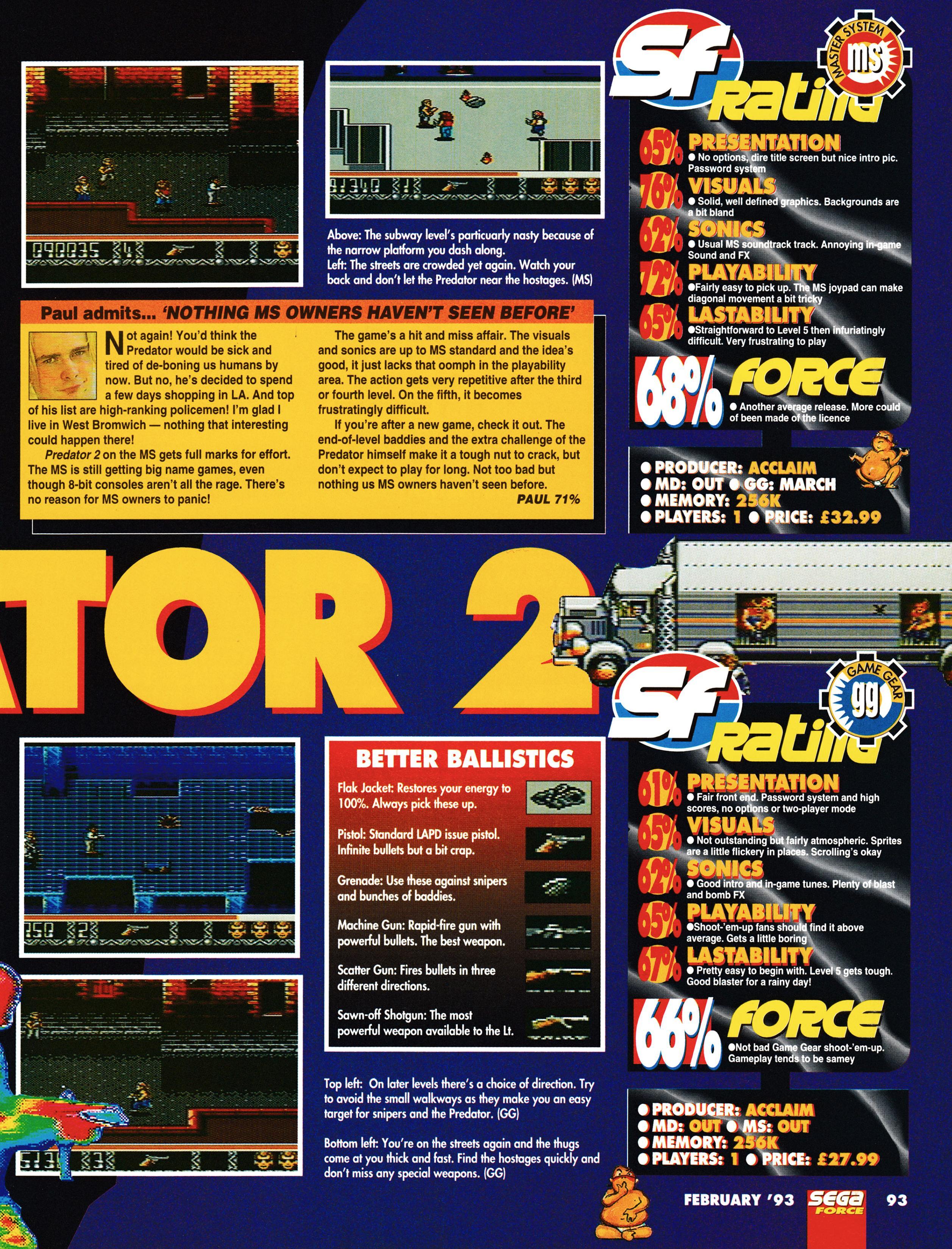 Review for Predator 2 on Sega Master System and Game Gear from Sega Force 14 - February 1993 (UK)

score: 66%