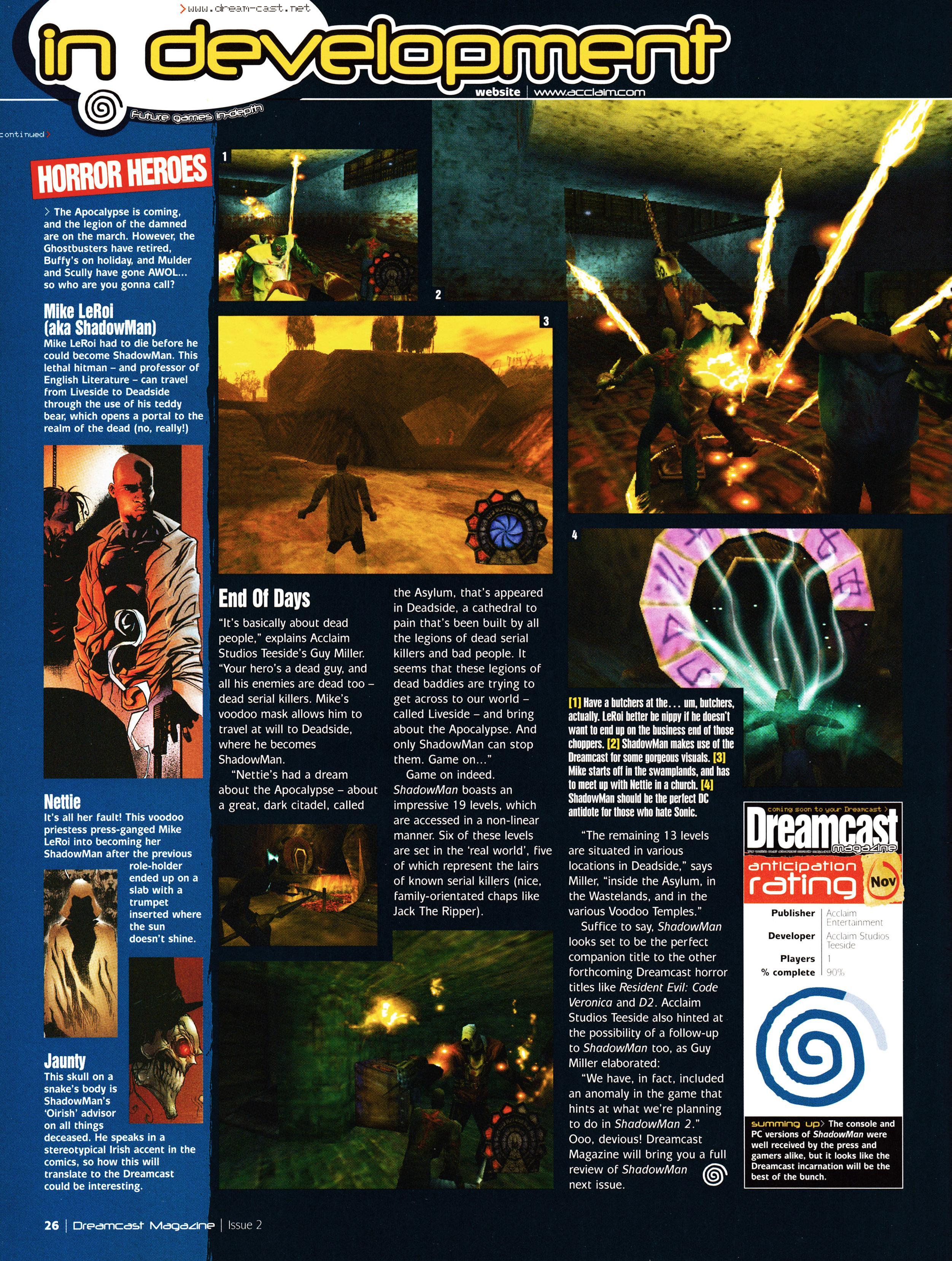 Preview for Shadow Man on Dreamcast from Dreamcast Magazine 2 - October 1999 (UK)