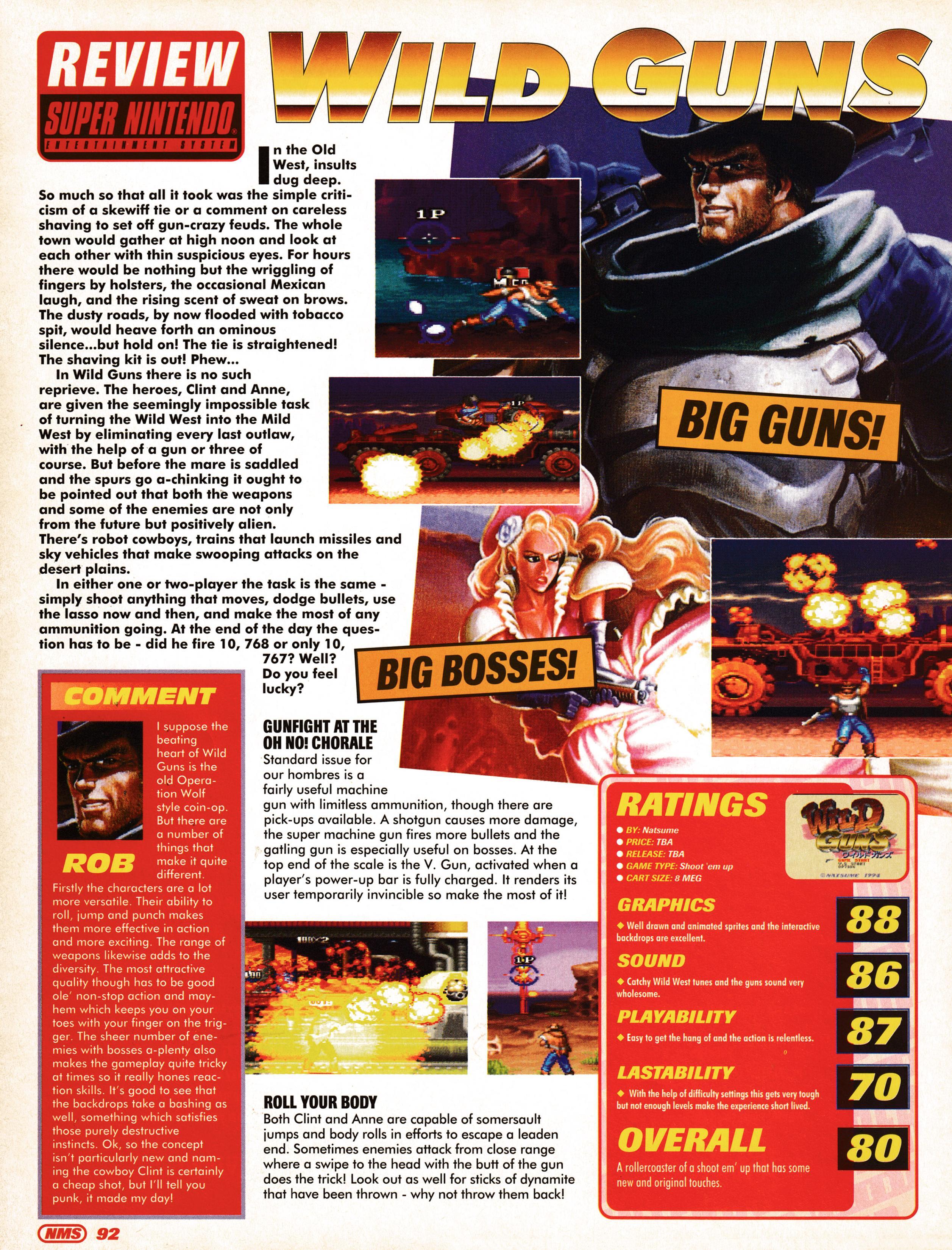 Review for Wild Guns on Super Nintendo.
Taken from Nintendo Magazine System 26 - November 1994 (UK)

score: 80%