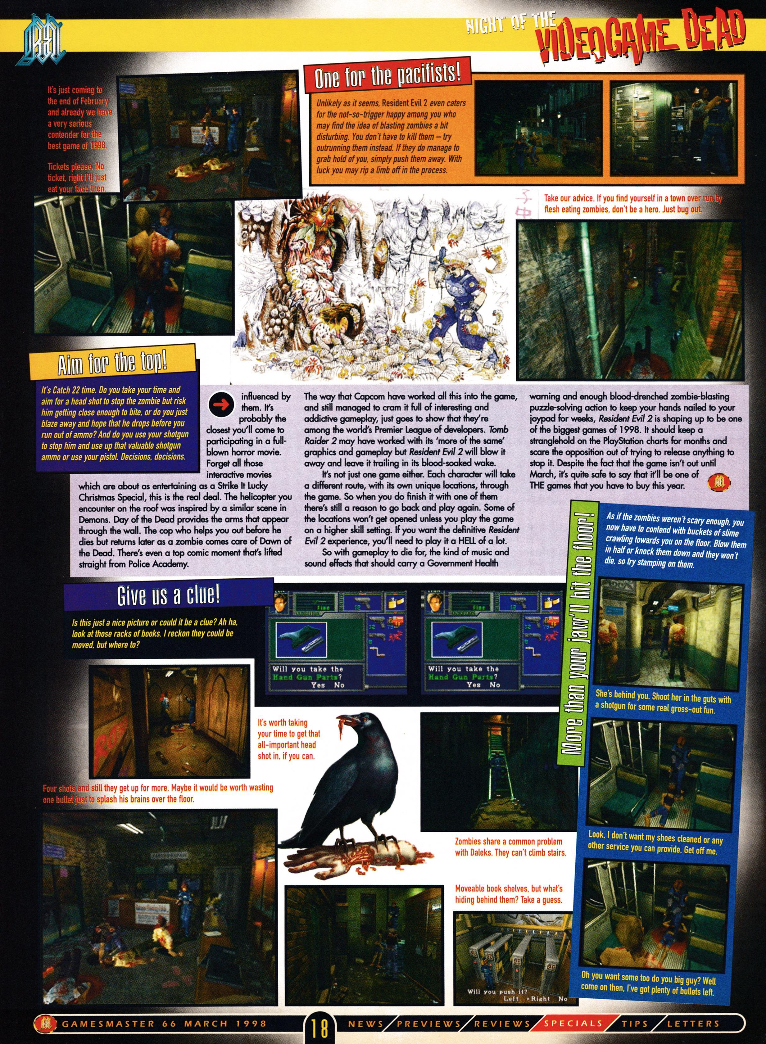 Feature on Resident Evil 1 on PSone from GamesMaster 66 - March 1998 (UK)