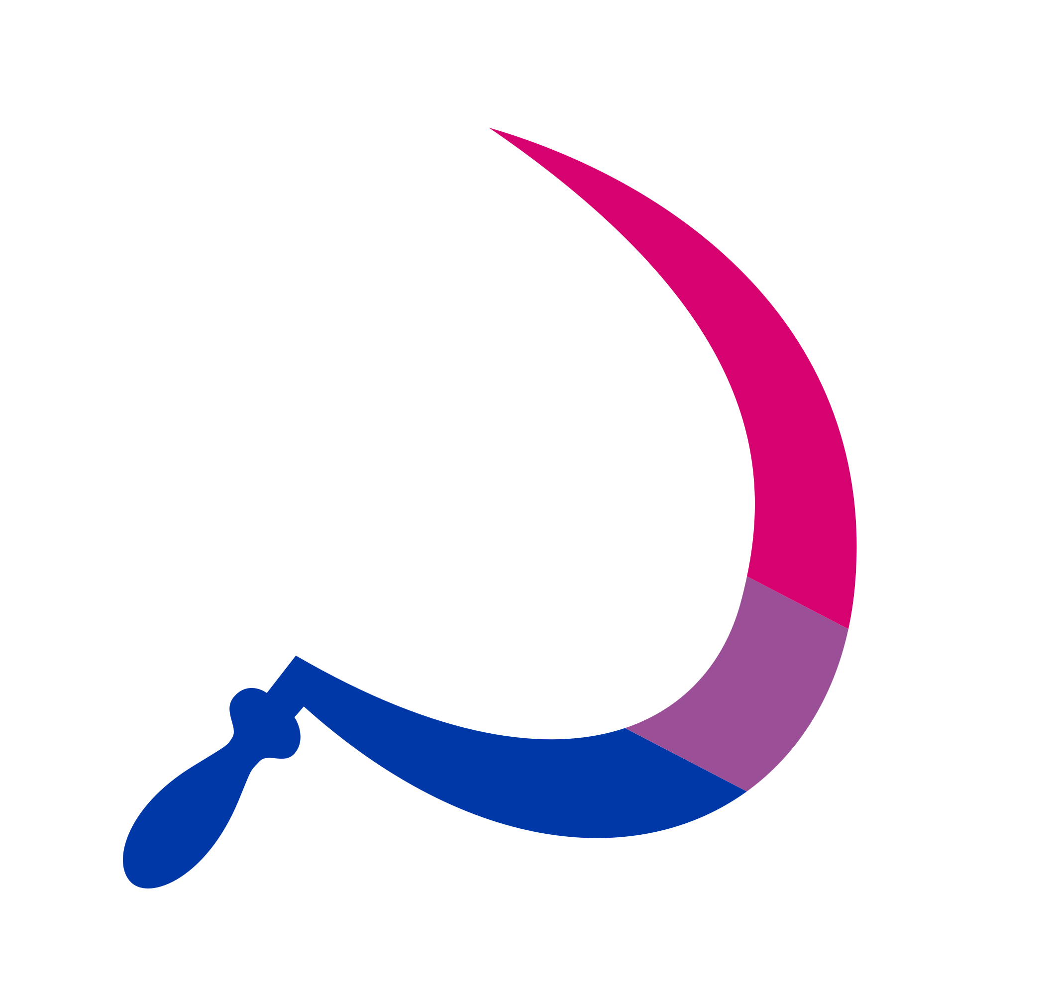 Soviet-style sickle in bisexual pride colors.